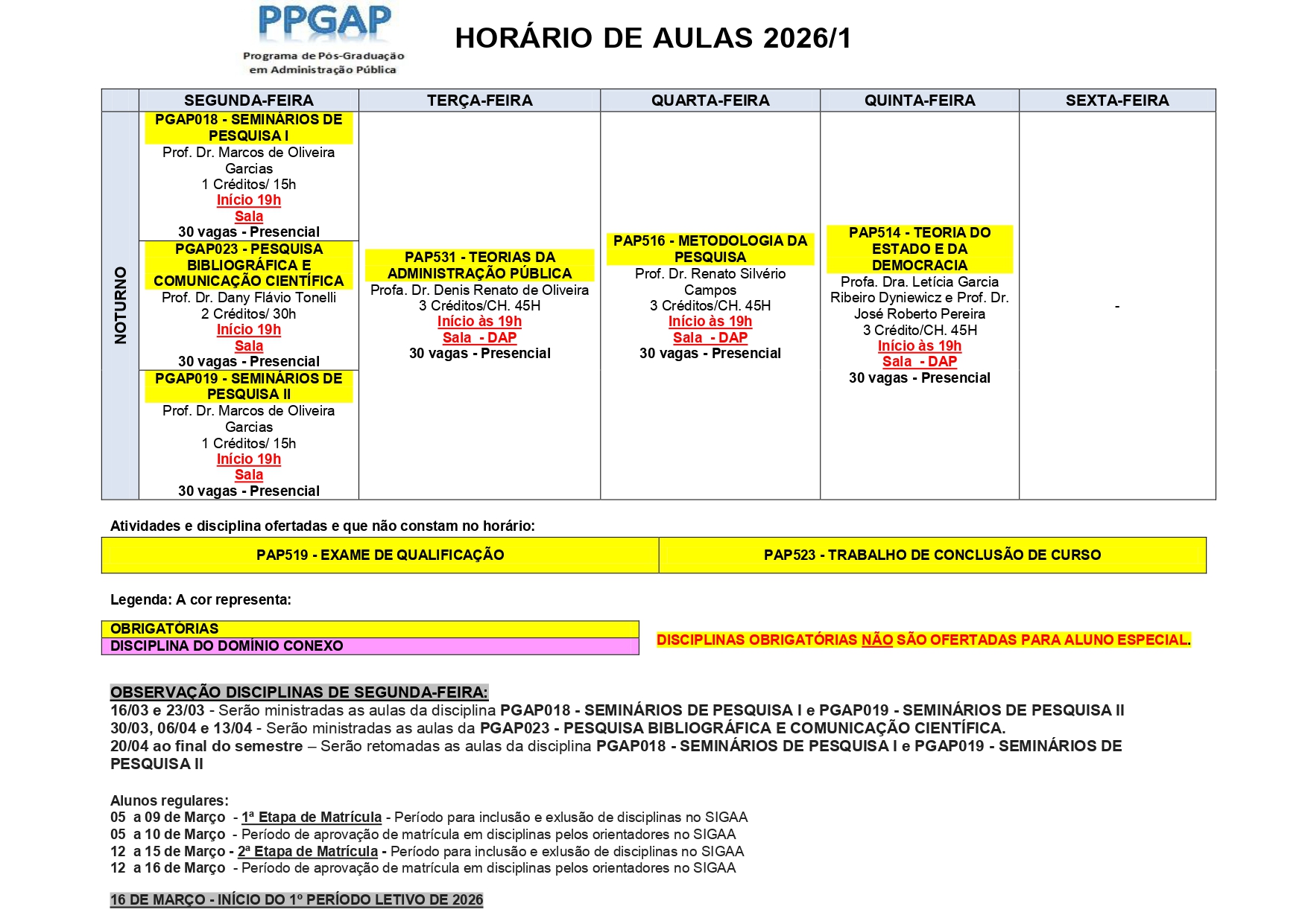 Horário de Aula PPGAP 2026 1 Turma Regular page 0001