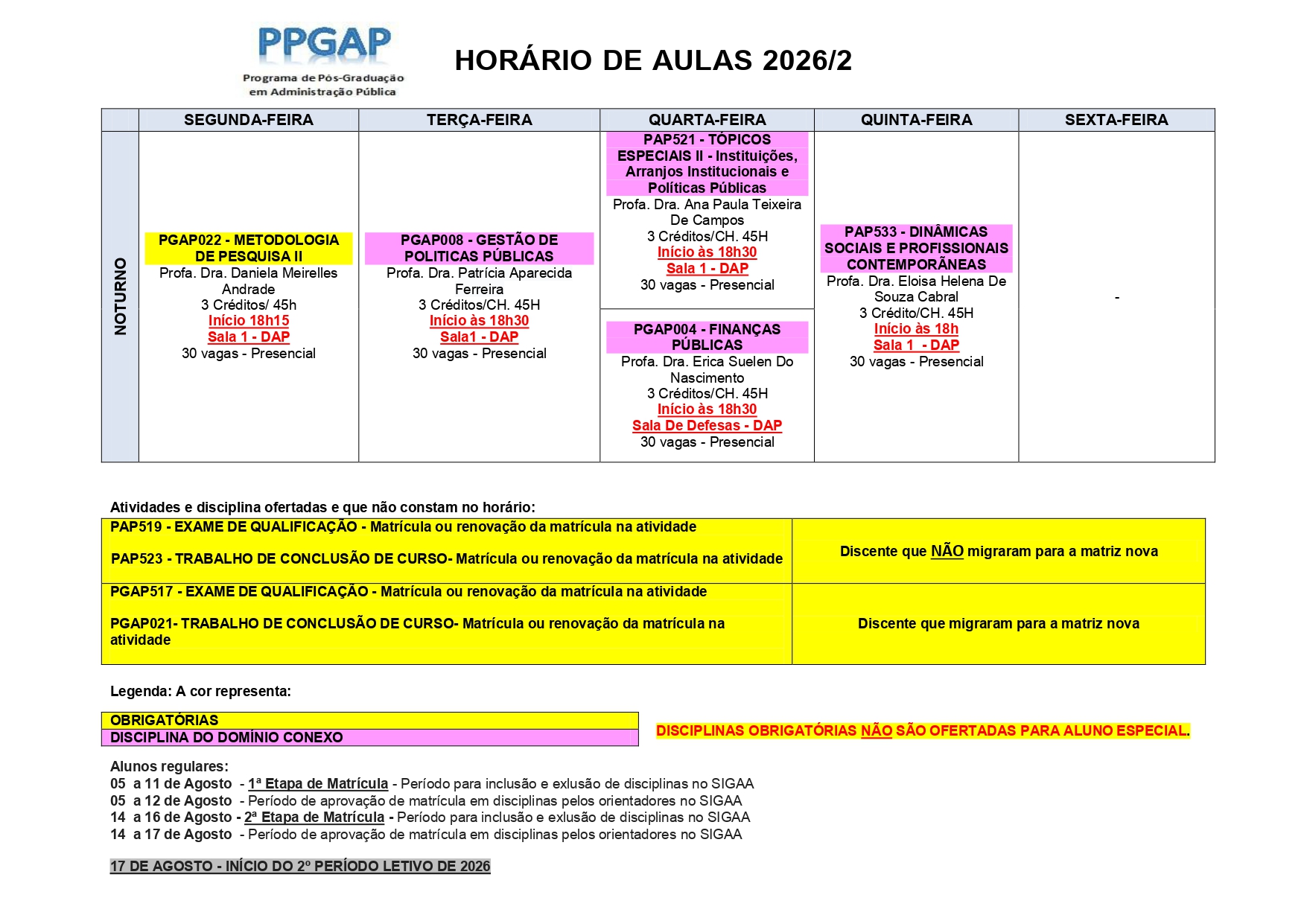 Horário de Aula PPGAP 2026 2 Atual 2 page 0001